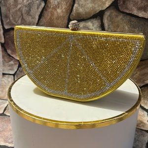 New yellow Crystal handbag handmade old straps clutch stretch removable